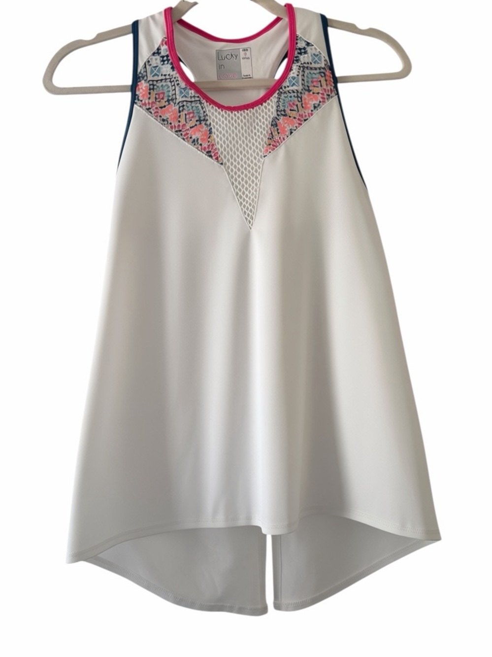 Lucky in Love White Tank with Pink Trim and Navy Edge and Built In Bralette